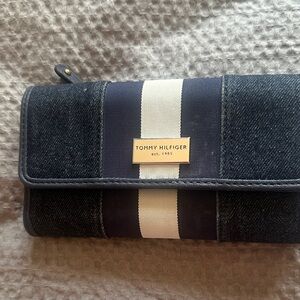 Tommy Hilfiger Navy and White Denim Wallet